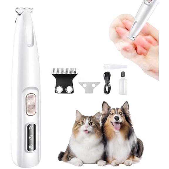 Rechargeable Furry Basics Pet Hair Trimmer | 2026 Upgrade Waterproof Pet Shaver with LED Light for Paws, Eyes, Ears & Face