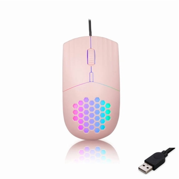 Rechargeable Gaming Mouse With 7 Color Dynamic Lighting 1600DPI Precise Tracking HoneycombUSB/Type C Double Charging