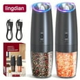 thumbnail image 1 of Rechargeable Gravity Electric Salt and Pepper Grinder Set with LED Light, Type-C Fast Charging, Adjustable Coarseness, Large Capacity Grinder for Kitchen, Restaurant & Outdoor, (2 Pack), 1 of 7