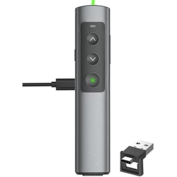 Rechargeable Green Laser Pointer Presentation Clicker for Laptop PowerPoint, USB-A USB-C Wireless Presenter Remote Power Point Clicker for Computer/Mac/PPT/Slideshow/Google Slide Advancer