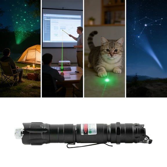 Rechargeable Green Laser Pointer Set With 5 Patterns Head & Box & Charger Aluminum Alloy Flashlight For Outdoor Emergency Use(Green-11.5X17.5X5Cm)