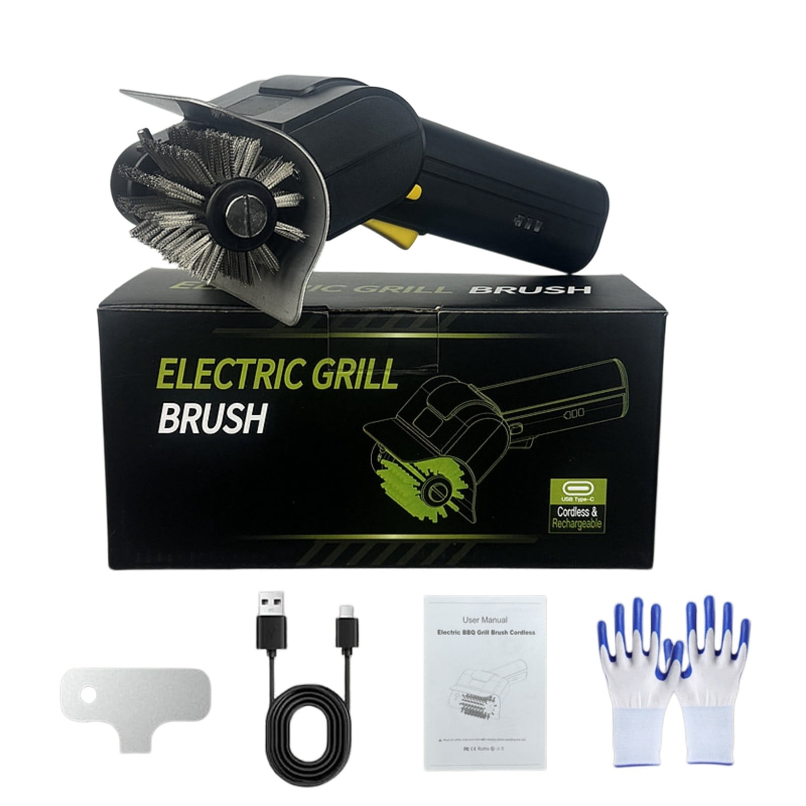Rechargeable Grill Brush – Upgraded Cordless Electric BBQ Grill Cleaner with Powerful Motor, Stainless Steel Brush Head, 90-Min Runtime, Type-C Charging for Outdoor Grills – Effortless Cleaning (1PC)