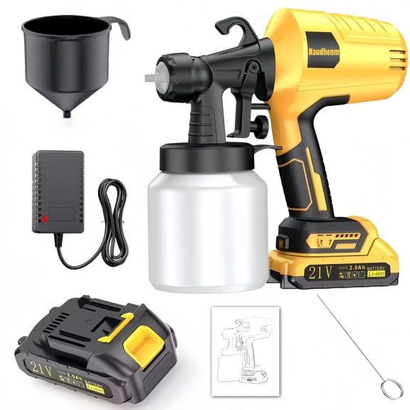 Rechargeable HVLP Paint Sprayer, Cordless Handheld Spray Gun Kit with 1 Batteries, Nozzles, and Cleaning Tools, for Home Interior/Exterior, Furniture, and Decks
