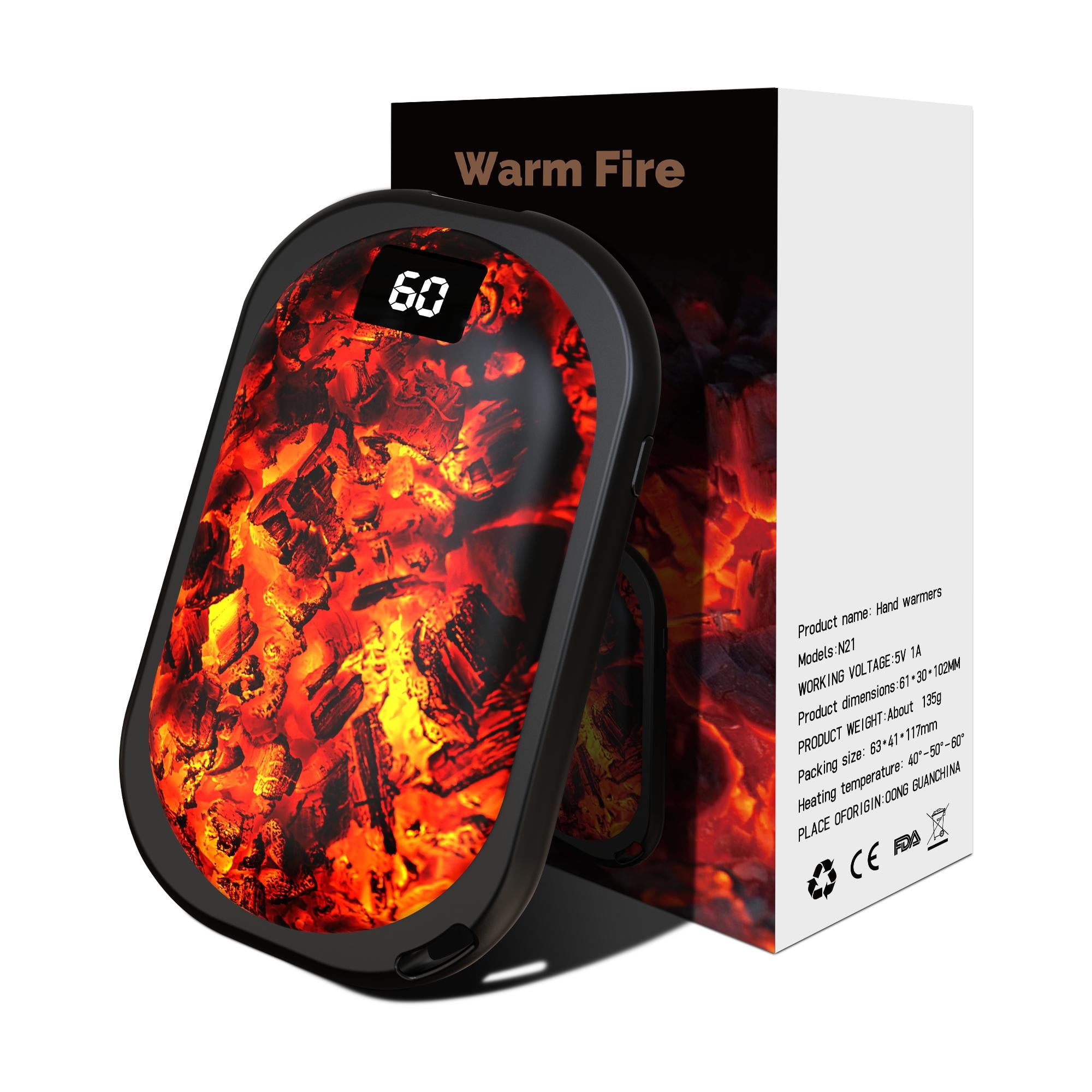 Rechargeable Hand Warmer 5000mAh with Charcoal Pattern,Portable Electric Hand Heater ,USB Battery Operated Handwarmer for Camping,Hiking,Hunting,Golf,Warm Tech Gifts（Black