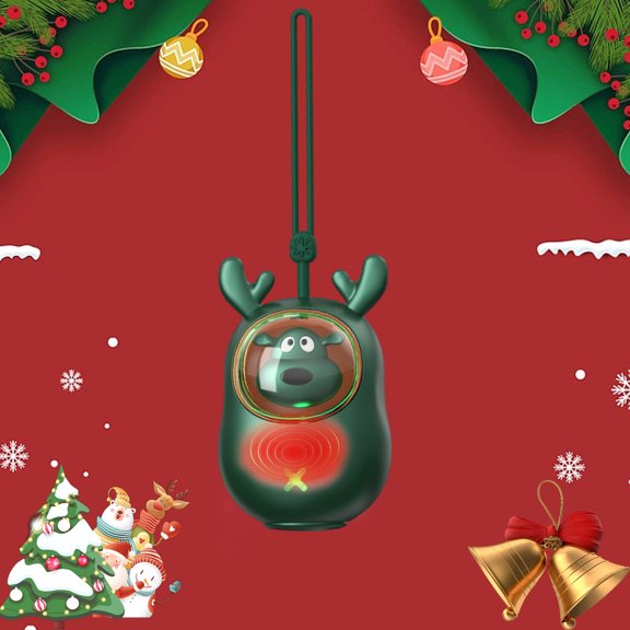 Rechargeable Hand Warmer - Christmas Deer Design, 2-Temp Settings (45°C/55°C), Built-in LED Light & 1000mAh Battery for Outdoor, Office (3.7 Inch) Green