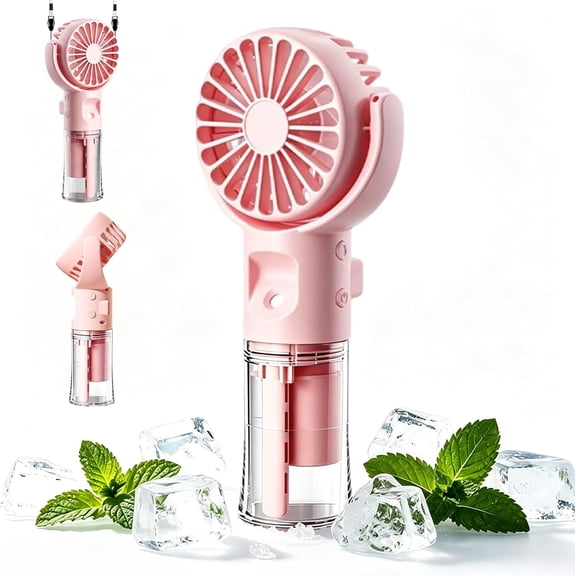 Rechargeable Handheld Fan with Water Mist Spray 4 Speeds USB Mini Portable Fan for Office Travel Camping Sports Black Pink (Pink)