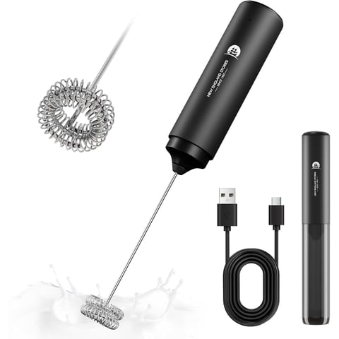 Rechargeable Handheld Milk Frother, 2-in-1 Dual Spring Whisk Electric Drink Mixer for Coffee, Latte, Cappuccino, Matcha & Hot Chocolate