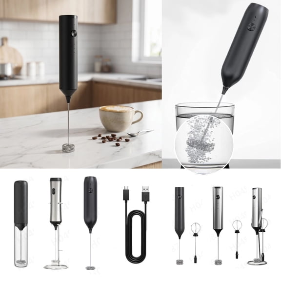 Rechargeable Handheld Milk Frother, 2-in-1 USB Coffee Frother Wand with 304 Stainless Steel Whisks for Latte Cappuccino Matcha (Storage Case, Gray)