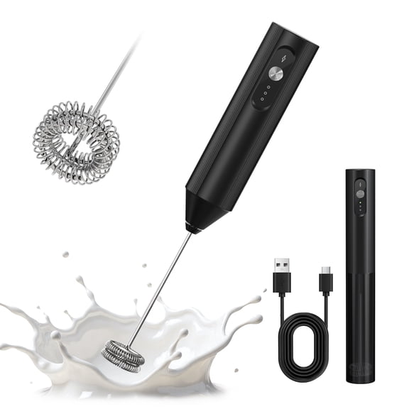Rechargeable Handheld Milk Frother, Dual Coil Electric Whisk with 3 Speed Settings. TYPE-C rechargeable stainless steel whisk, perfect for lattes, cappuccinos, matcha, hot chocolate, and creamy foam
