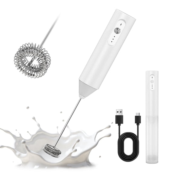 Rechargeable Handheld Milk Frother, Dual Coil Electric Whisk with 3 Speed Settings. TYPE-C rechargeable stainless steel whisk, perfect for lattes, cappuccinos, matcha, hot chocolate, and creamy foam