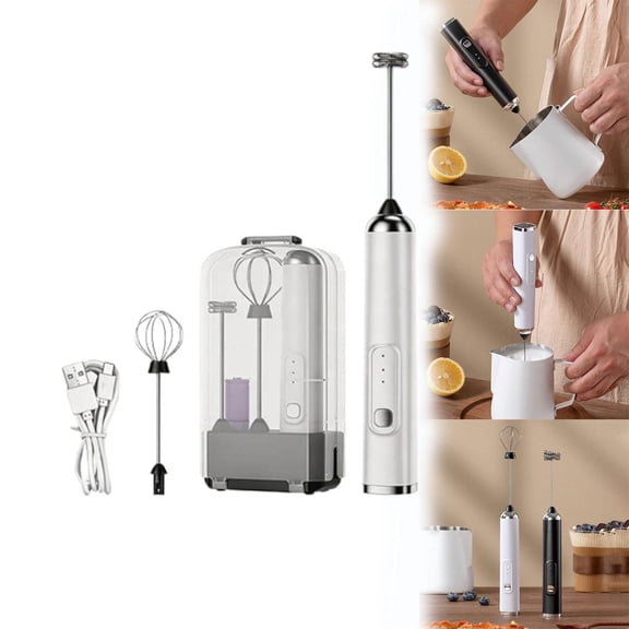Rechargeable Handheld Milk Frother, Ultra Fast Handheld Drink Mixer - Electric Whisk Foam Maker, 3 Variable Speeds, 2 Whisks and Storage Box for Lattes, Cappuccino, Matcha, Egg