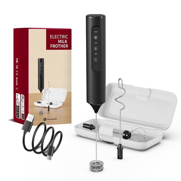 Rechargeable Handheld Milk Frother Wand with 3 Variable Speeds,3 Whisks