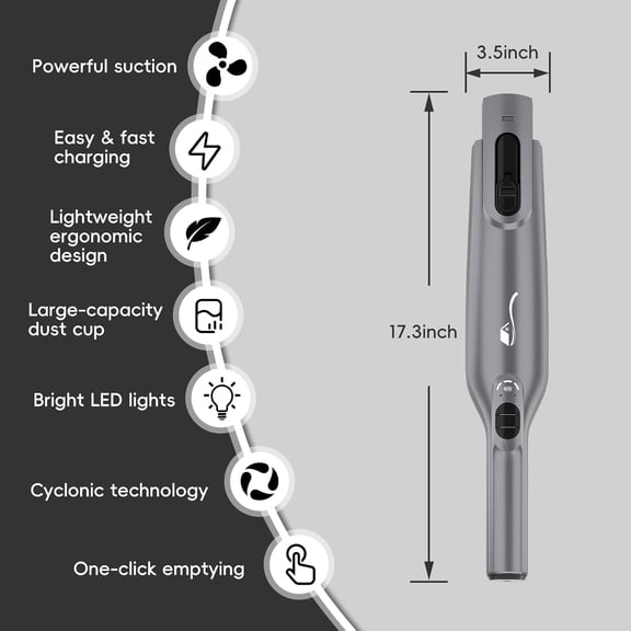 Rechargeable Handheld Vacuum, Lightweight Hand Vacuum Cordless, Powerful Suction, One-Touch Empty, LED Lights, Large Dust Cup for Home, Office, Car, Pet,Steel