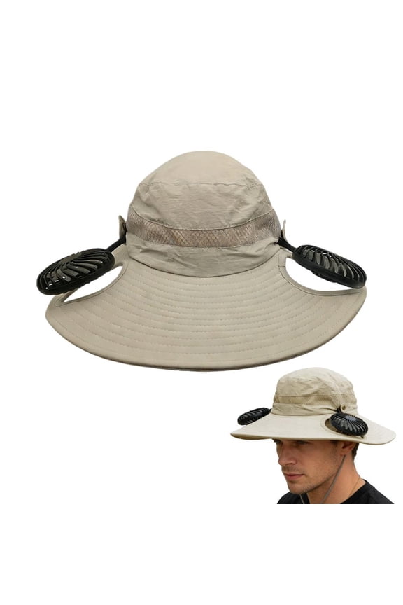 Rechargeable Hat Fan with Long-Lasting Battery, UPF 50 Sun Hat with 2Pcs Detachable Neck Fan, Stable Stay-in-Place Design, Wide Brim Cooling Fans Hats for Outdoor Labor, Yard Work, Golfing