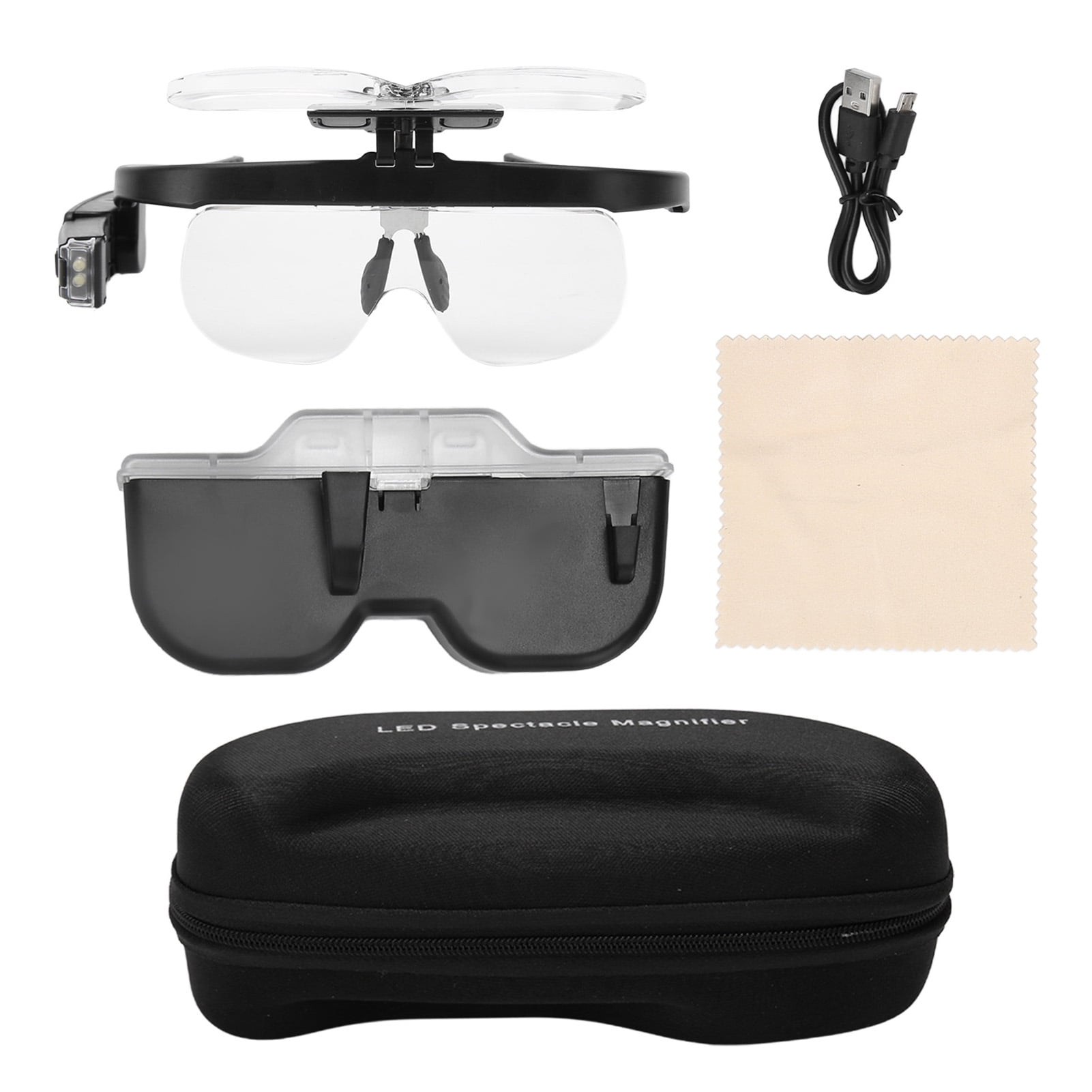 Rechargeable Head Magnifying Glasses With Led Light 2 Detachable Lenses Hands Free Head Mount 4053