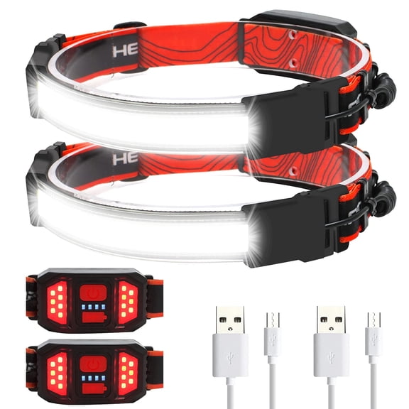 Rechargeable Headlamp 2 Pack, 1000 Lumen 230 Wide Beam Headlamp with 3 Modes, Super Bright LED Headlamp, Lightweight Illumination Head Lamp with Red Taillight for Hiking, Running, Fishing, Camping