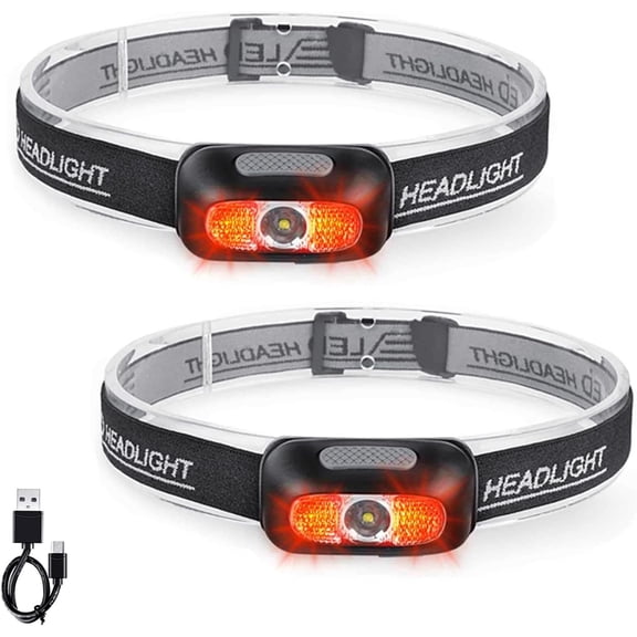 Rechargeable Headlamp 2 Pack, Ultra Bright 500 Lumen  Lamp 5 Lighting Modes with Red Light, IPX4  Adjustable Strap Headlamp Flashlight for Adult , Running, Camping, Cycling
