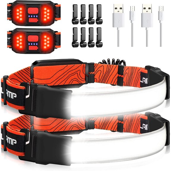 Rechargeable Headlamp, 230°Wide-Angle 1000 Lumens Headlamp Flashlight with Red Taillight 3 Light Modes Lightweight LED Head Lamp Adjustable Waterproof Head Light for Running Cycling 2 Packs