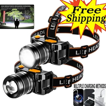 Rechargeable Headlamp 2Pack, 990,000LM Bright Head Lamp, 90°Angle Head Lights for Forehead, Adjustable Focus Headlight, 4Mode LED Headlamp Rechargeable, Headlamps for Adults Hard Hat Camping Hiking