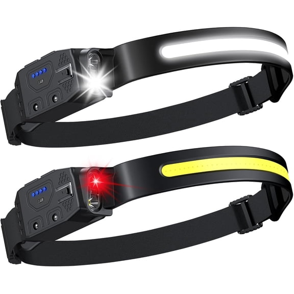 Rechargeable Headlamp 2Pcs- 230 Wide Beam Led Head Lamp with White Red Light, Long Lasting Hard Hat Light, Motion Sensor, 6 Mode Headlight Flashlight for Adults Camping,Hiking,Running