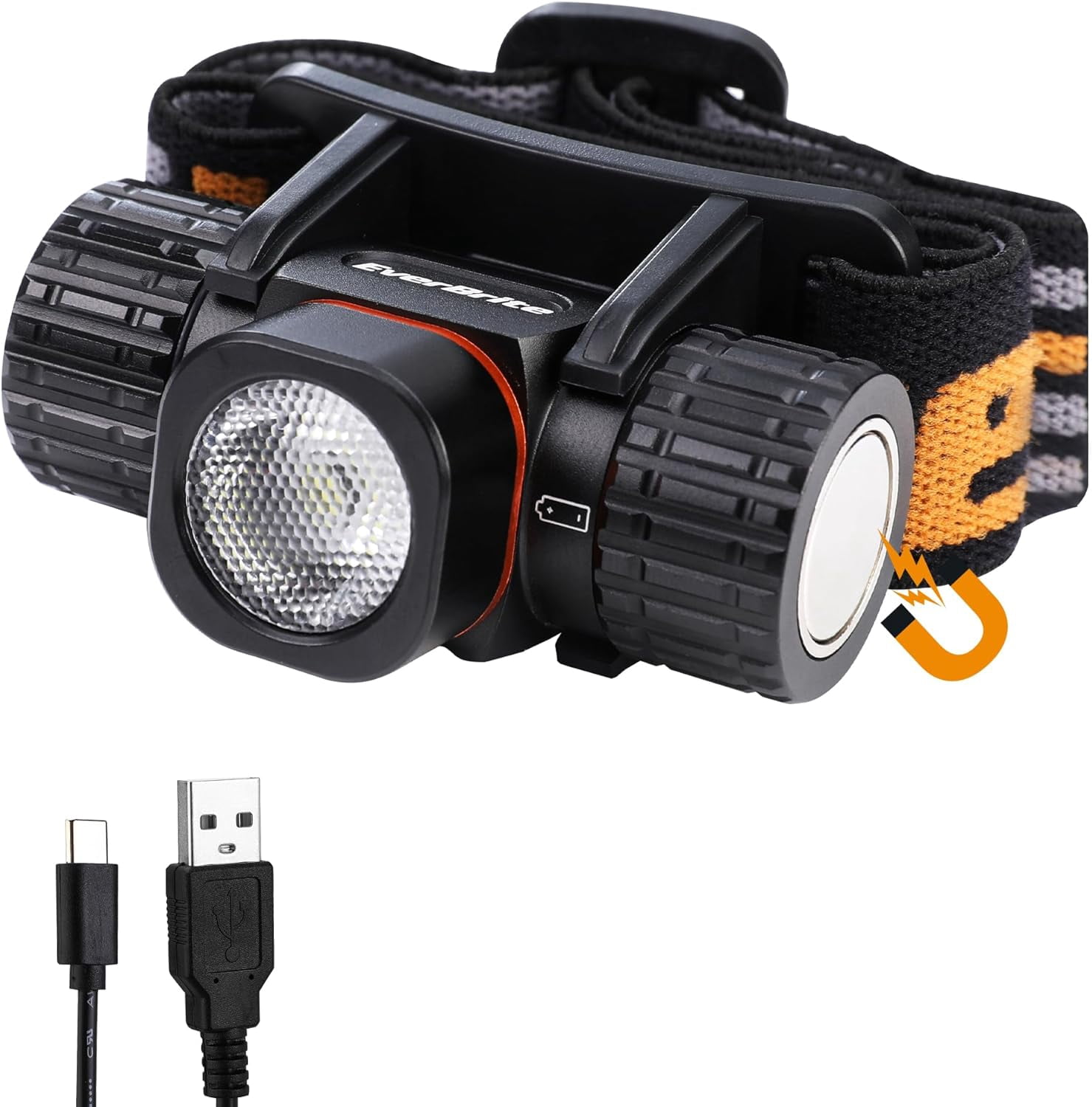 Rechargeable Headlamp, 500 Lumen LED Headlight with 4 Light Modes, Magnetic Base and Adjustable Headstrap, Perfect for Camping, Hiking, Caving, Fishing