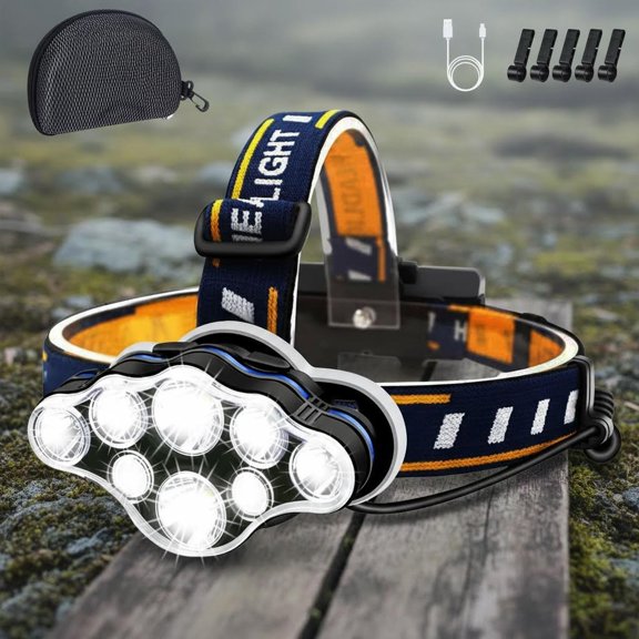 Rechargeable Headlamp, 8 LED Headlamp Flashlight with White Red Lights USB Cable, Waterproof Head Lamp for Outdoor Camping Cycling Running Fishing