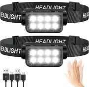 Rechargeable Headlamp Flashlight 2-Pack, 8 LED 2500 Lumen Ultra-Light Bright Headlight with Motion Sensor, Waterproof Lightweight Head Lamp for Adult Kid