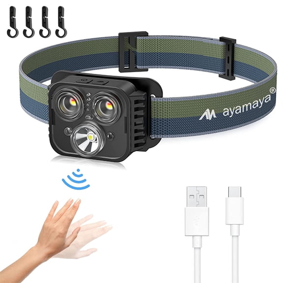 Rechargeable Headlamp, IPX4 Waterproof 500 Lumen Bright Flashlight with 6 Mode and White Red Light for Adults and Kids Running Fishing