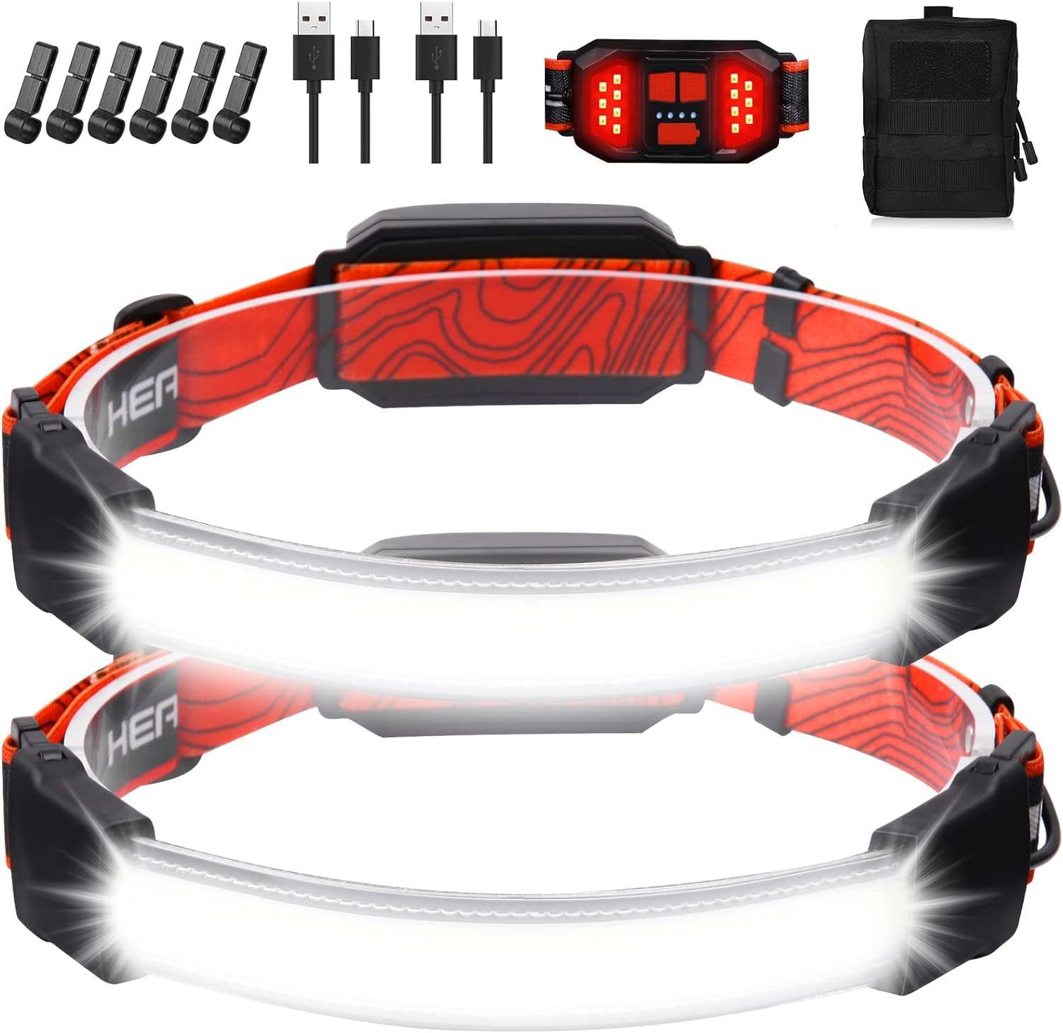 Rechargeable Headlamp,Super Bright 1500 Lumens 6 Modes Head Lamp Led Rechargeable with Tail Red Light,Wide Beam Led Headlamp Waterproof for Adults Outdoor Camping Hiking Hunting Accessories