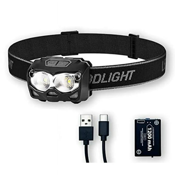 Rechargeable Headlight, Lumen Headlight Flashlight, IP65 105 Adjustable Headlight Suitable for Camping, Running,1 * Charging Cable 1 * Head Light Lamp,Black