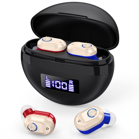 Rechargeable Hearing Aids Moderate hearing loss for Seniors with Advanced Background Noise Reduction, Long Battery Life Adjustable Volume with Charging