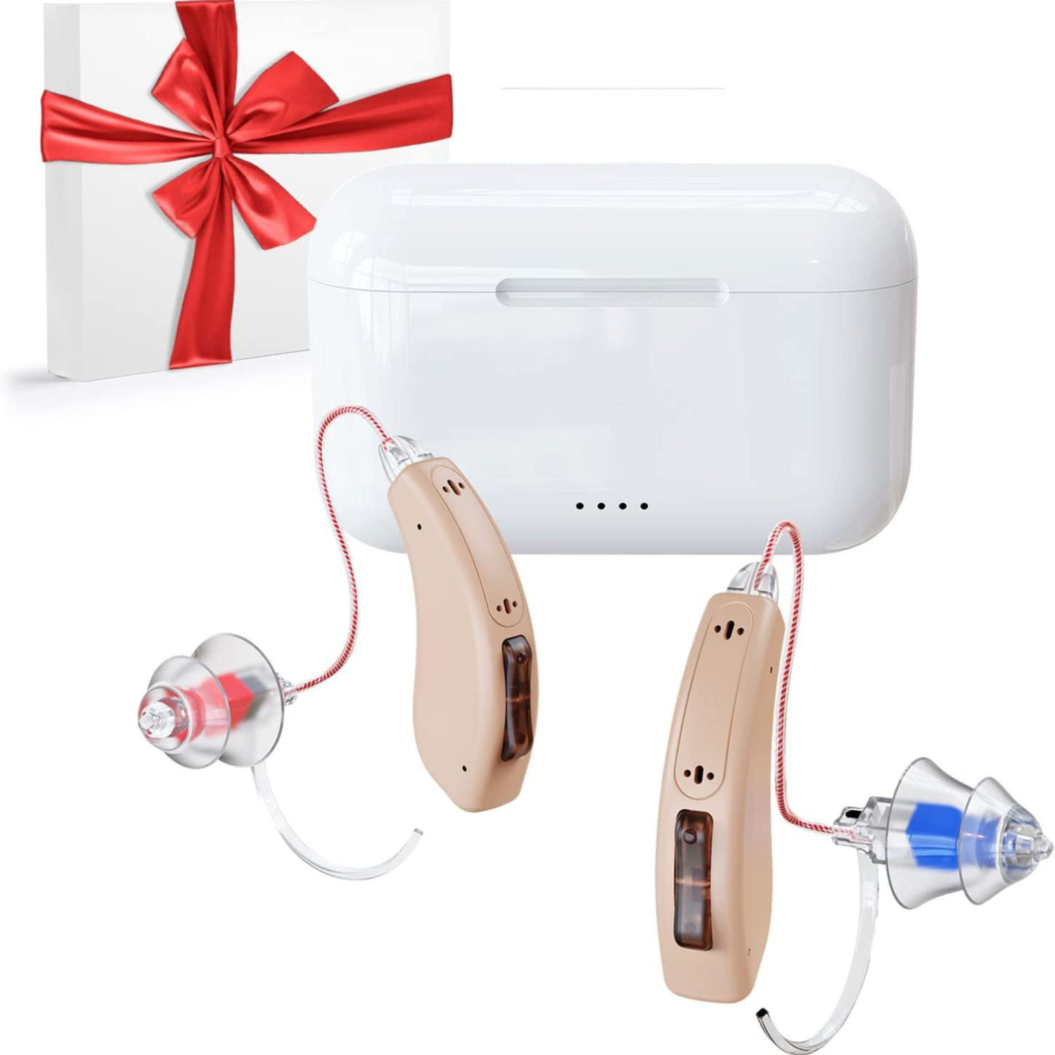 Rechargeable Hearing Aids for Seniors Adults, Advanced Multi Channel Digital BTE Hearing Assist, with Recycle Charging Case for 125 Hrs Backup Power, Auto-On/Off, Pair,