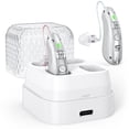 thumbnail image 1 of Rechargeable Hearing Aids For Seniors & Adults -Volume Control, Advanced Noise Cancelling With Invisible Sound Amplifications - Comfortable BTE Design For Mild And Moderate With Hearing Loss,Sliver, 1 of 7