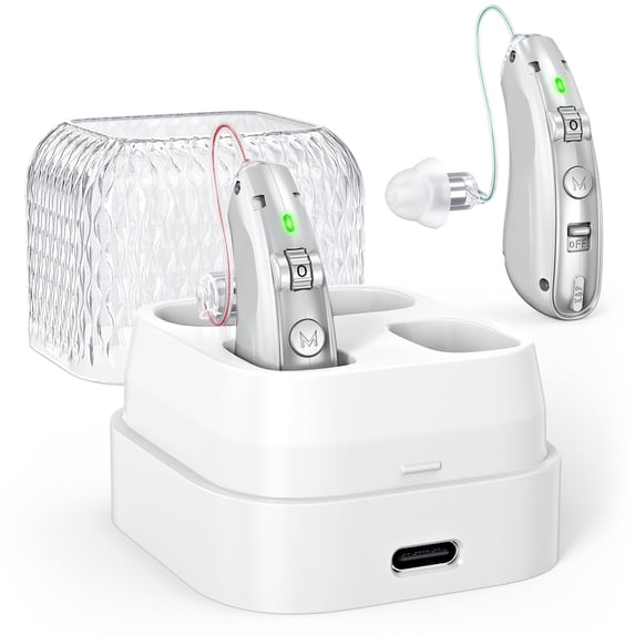 Rechargeable Hearing Aids For Seniors & Adults -Volume Control, Advanced Noise Cancelling With Invisible Sound Amplifications - Comfortable BTE Design For Mild And Moderate With Hearing Loss,Sliver