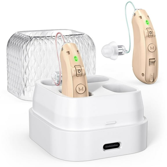 Rechargeable Hearing Aids For Seniors & Adults -Volume Control, Advanced Noise Cancelling With Invisible Sound Amplifications - Comfortable BTE Design For Mild And Moderate With Hearing Loss,Brown