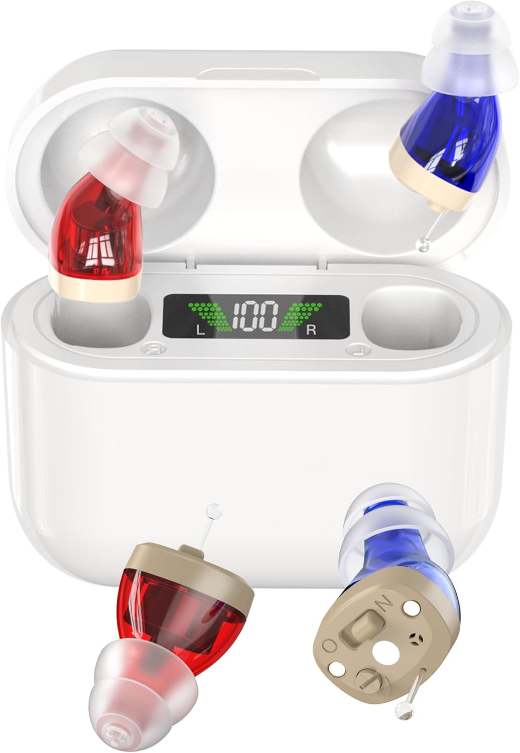 Rechargeable Hearing Aids for Seniors - Digital Personal Sound Amplifier Pair (CIC) in-Ear PSAP w/Superior Sounds Quality, Intelligent Noise Reduction, Power Display & Longest Lasting Battery Life