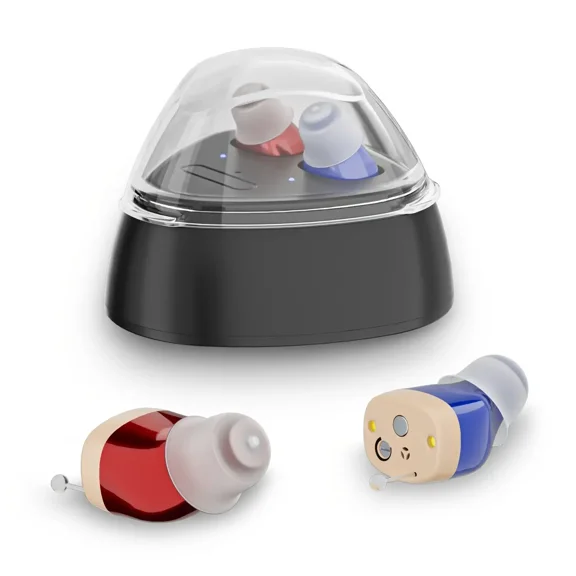 Rechargeable Hearing Aids For Seniors With Noise Canceling,Hearing Amplifier For Adults,Digital In Ear Hearing Aids, Hearing Assist Devices With Volume Control Magnetic Contact Charging Box,Brown