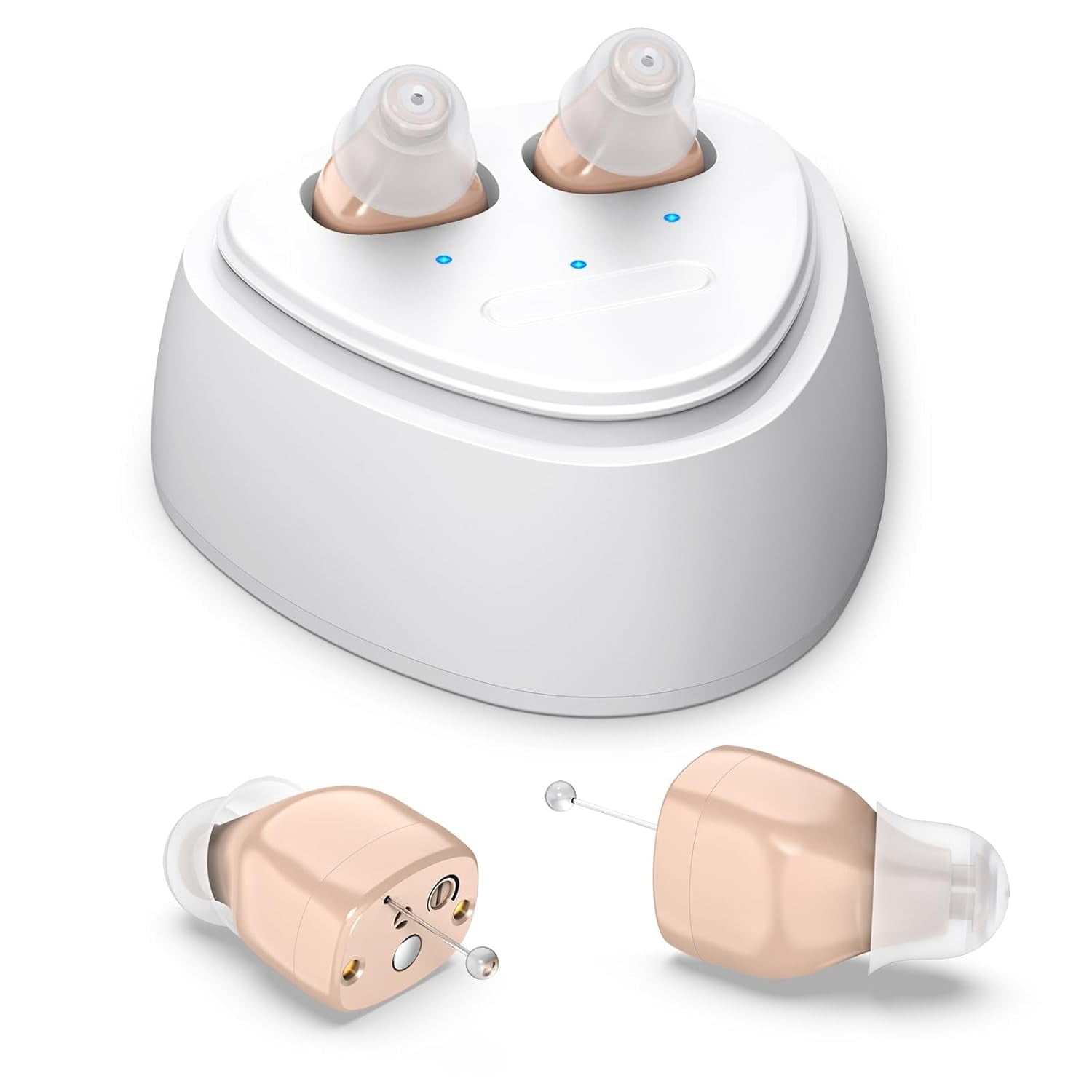 Rechargeable Hearing Aids For Seniors With Noise Canceling,Hearing Amplifier For Adults,Digital In Ear Hearing Aids, Hearing Assist Devices With Volume Control Magnetic Contact Charging Box,Brown