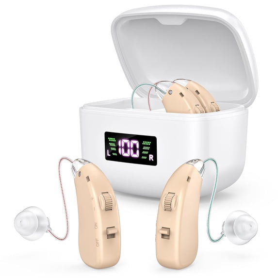 Rechargeable Hearing Aids For Seniors, Sound Amplifier With Noise Canceling Function, Digital Hearing Aid With Charging Case, Hearing Amplifier For Adults With Hearing Loss (Brown)