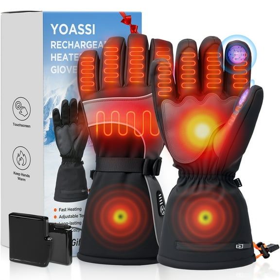 Rechargeable Heated Gloves for Men Women - 7.4V Battery Heated Ski Gloves with Touchscreen & Waterproof Design, 3 Heat Levels, Long-Lasting Winter Warm Mittens for Skiing, Hunting, Motorcycle,Large