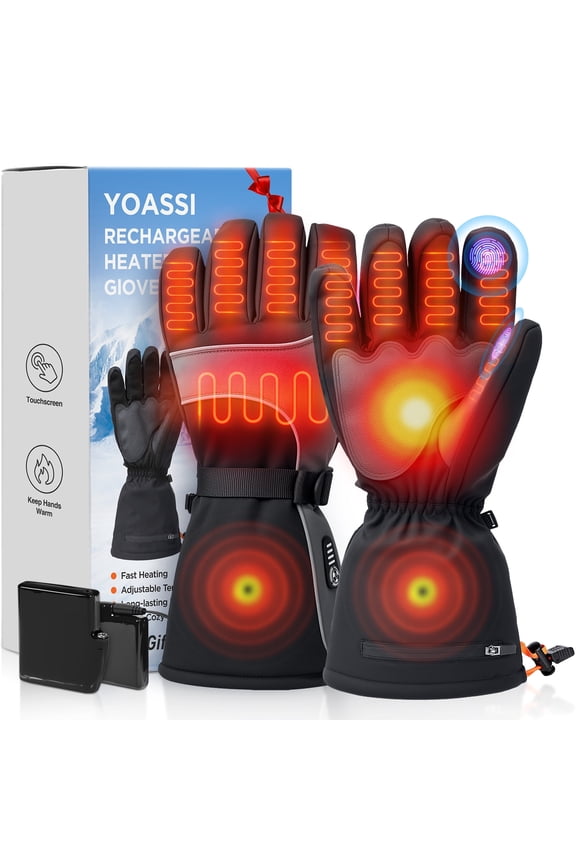 Rechargeable Heated Gloves for Men Women - 7.4V Battery Heated Ski Gloves with Touchscreen & Waterproof Design, 3 Heat Levels, Long-Lasting Winter Warm Mittens for Skiing, Hunting, Motorcycle,Medium