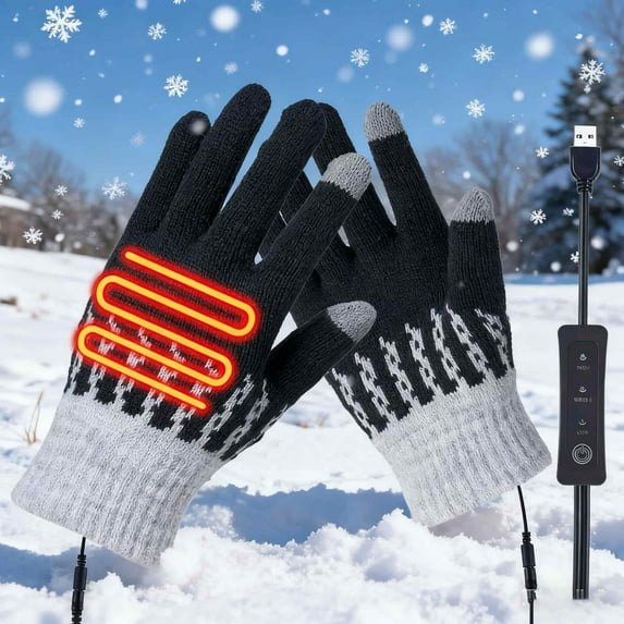 Rechargeable Heated Gloves for Men & Women, USB Electric Hand Warmers Knitting Gloves, Adjustable Heating Winter Gloves for Outdoor Sports and Indoor Use