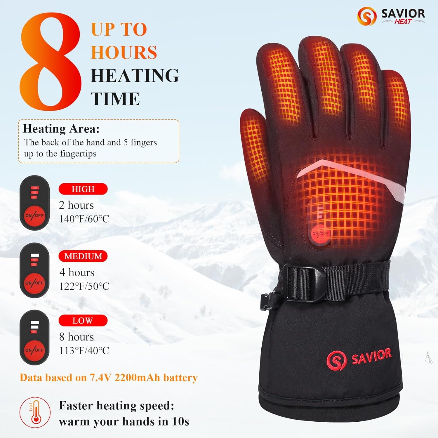 Rechargeable Heated Gloves with 3 Heating Levels - Electric Ski Gloves, Touchscreen, Waterproof for Men Women