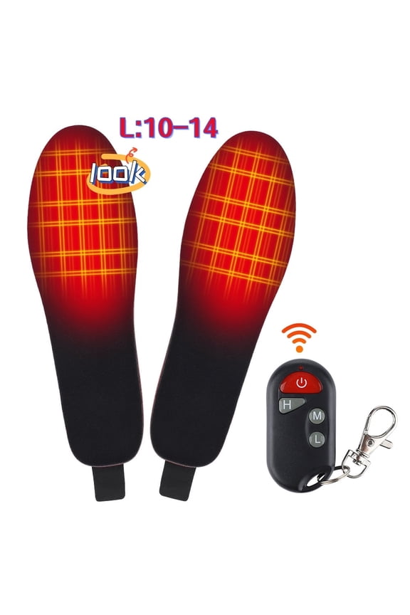 Rechargeable Heated Insoles with Remote Control, 2100mAh Foot Warmers with 3 Heat Settings for Men & Women – Ideal for Winter Hiking, Hunting, Camping, Work Boots – 1 Pair, Black, L 10-14