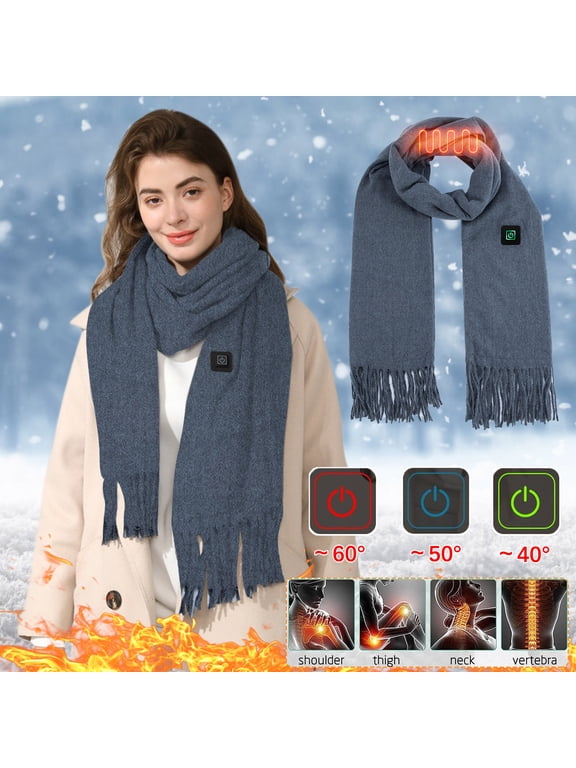 Rechargeable Heated Scarf For Women Men,Winter Scarf For Women Shawl Knitting Wool Warm Solid Scarf Warm Scarves Electric Scarfs Heated Neck Scarf 13 Hours For Women Winter Scarfs Large