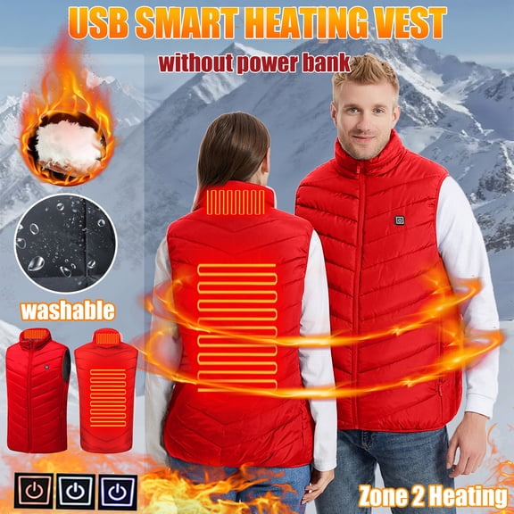 Rechargeable Heated Vest without Battery Pack for Men Women,3 Heating Levels 2 Heating Zones Lightweight Warming Jacket Red XXXXL