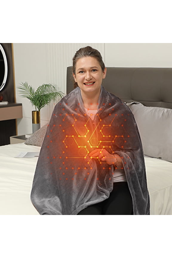 Rechargeable Heating Blanket, Rvkxad Warm Body Cover Cold Protection Warm Cloak, Plus Velvet Flannel Polyester USB Heated Shawl for Winter Home Office School, Gray