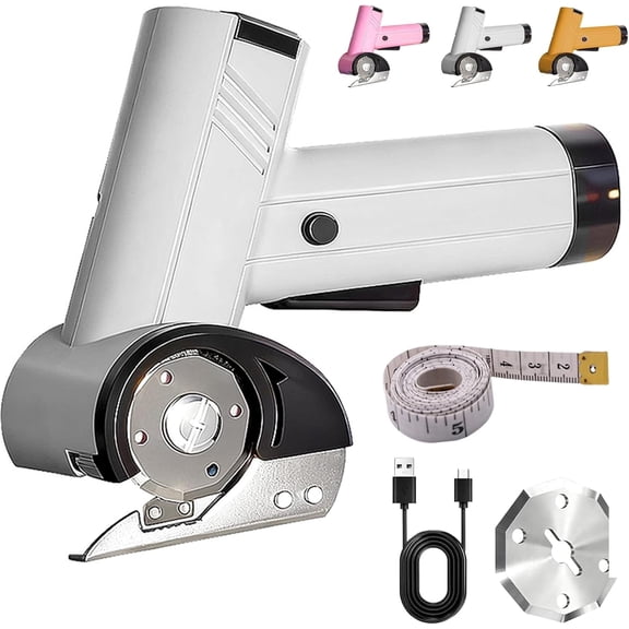 Rechargeable High-Speed Cardboard Cutter, Rechargeable Cardboard Box Cutter, 4v Powerful Fabric Scissors with LED Light, Heavy Duty Power, Rotary Cutting (White)