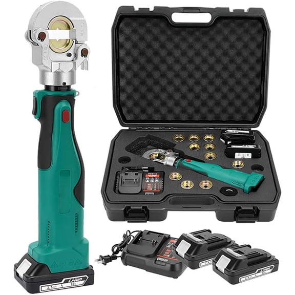 Rechargeable Hydraulic Cable Crimping Pliers 16-300mm2 Portable Battery Powered Crimping Tool Handheld Hydraulic Wire Crimper OLED Display Terminal Crimping Plier for Copper & Aluminium Terminal