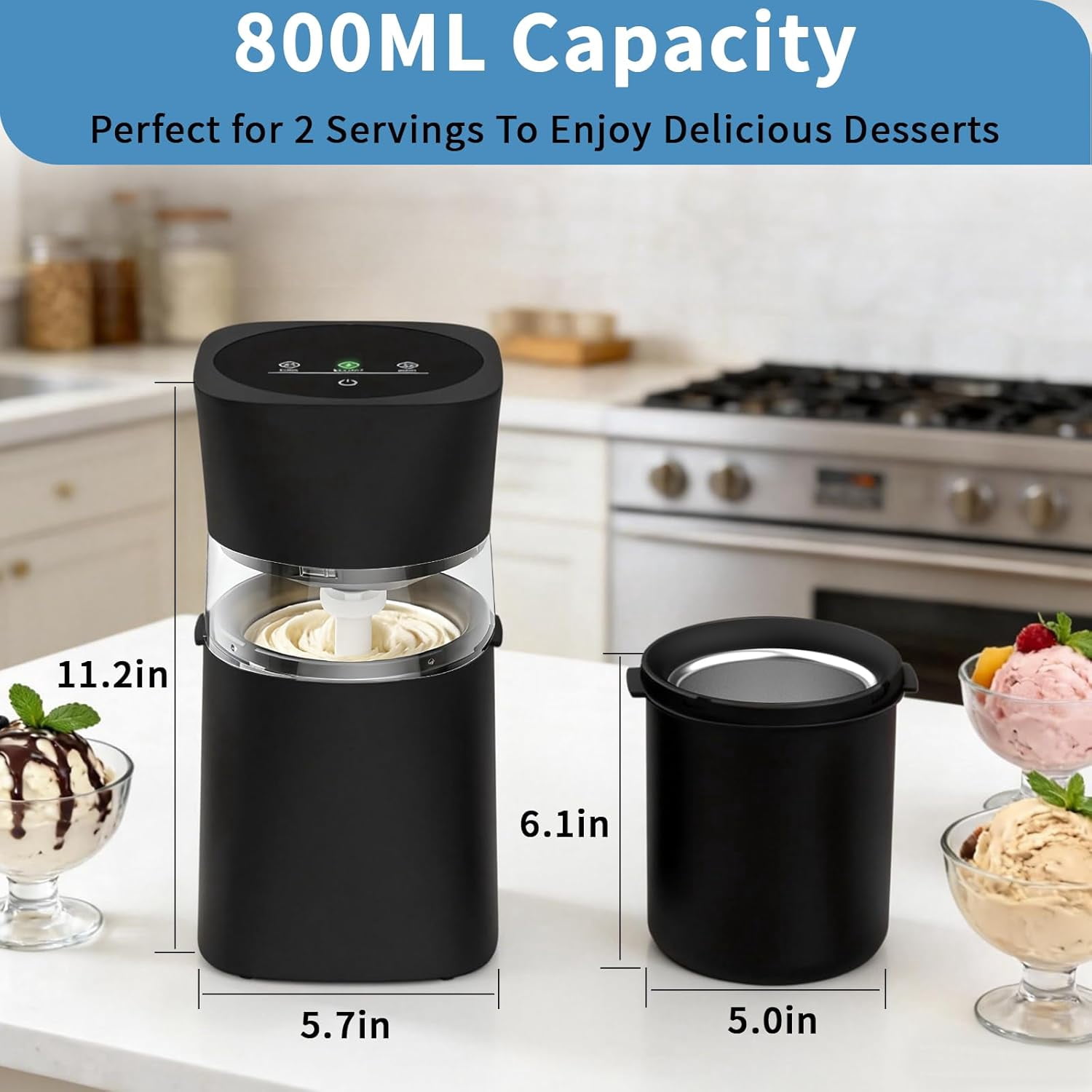 Rechargeable Ice  Maker  with Pre-Freeze Bowl for Homemade Gelato and  Yogurt